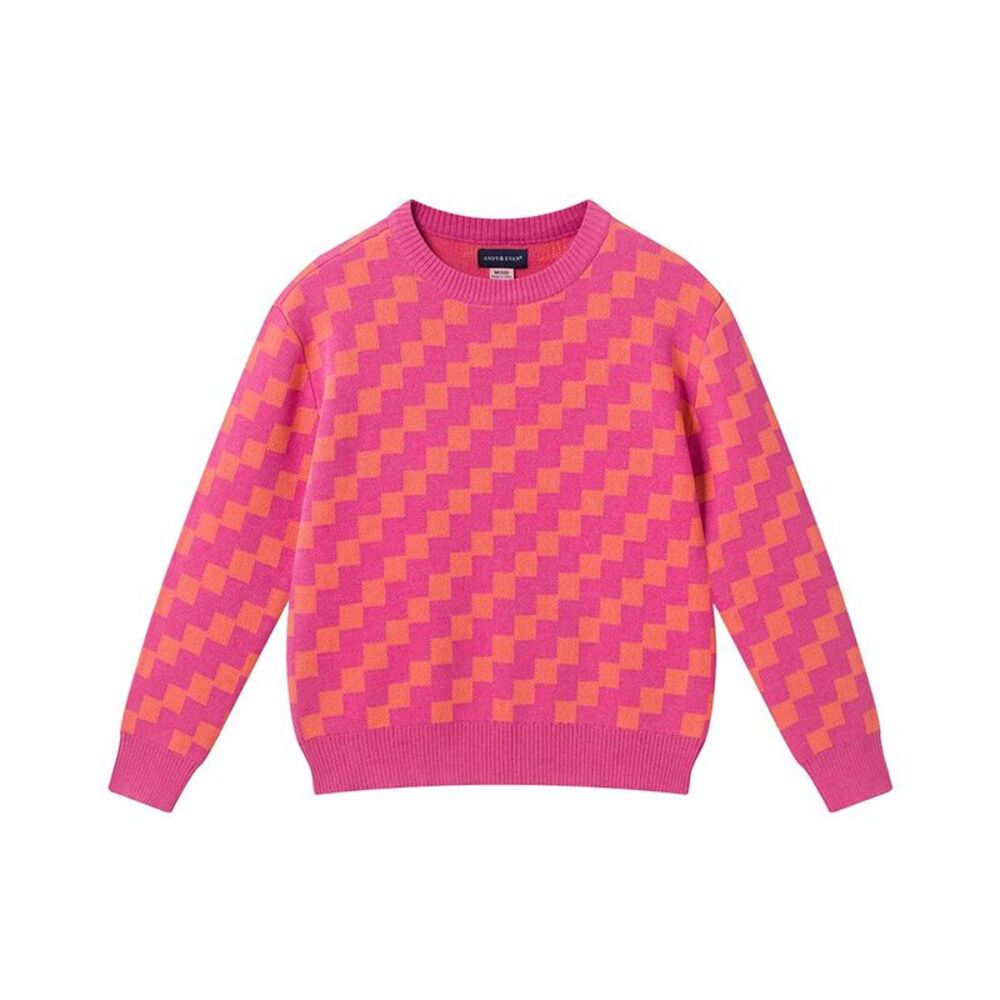 Andy & Evan Girls  Geometric Design Sweater, Orange